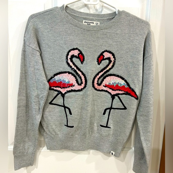 Abercrombie & Fitch Sweaters - Abercrombie Kids Gray sequined Flamingo Sweater unique barbie pink verysoft 9/10